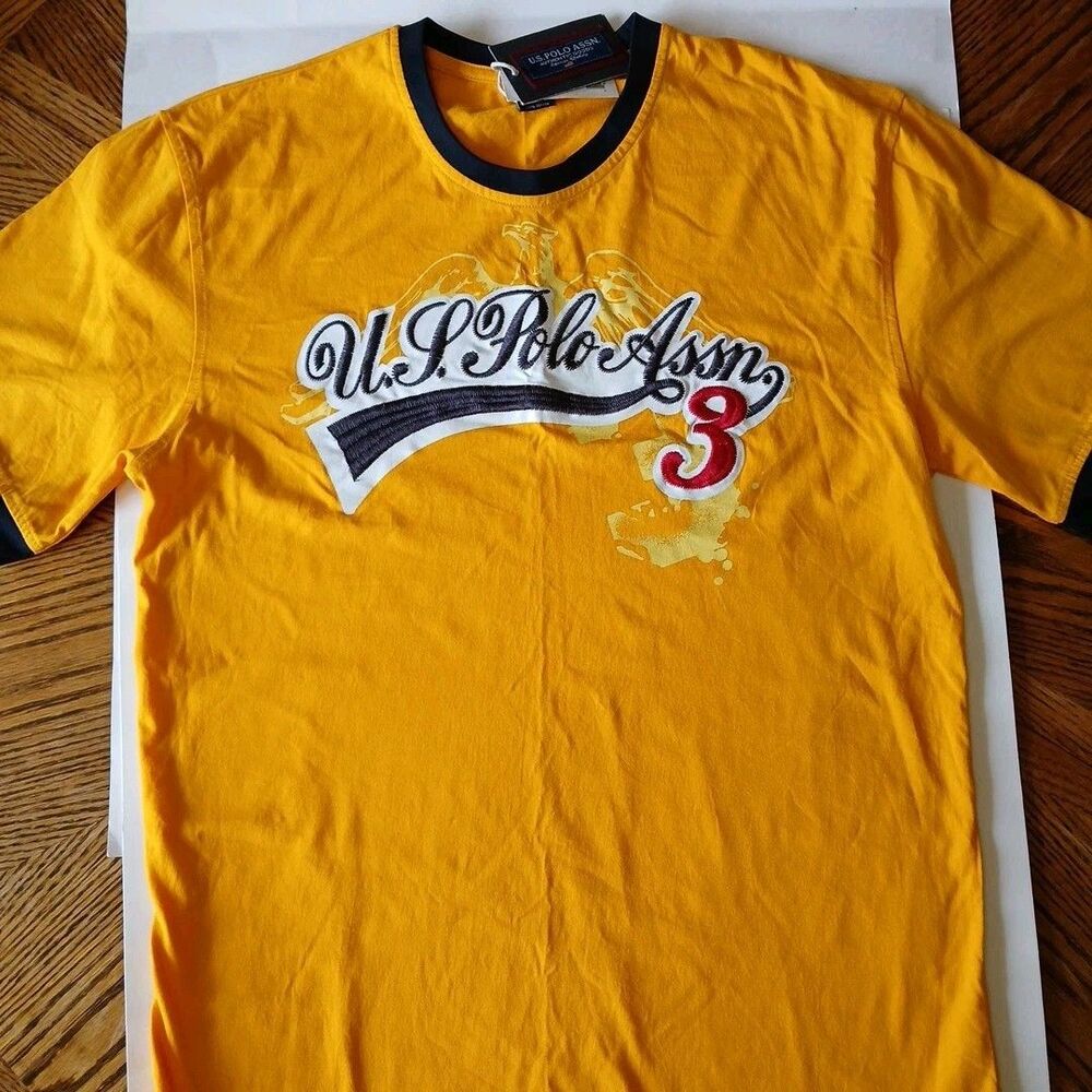 U.S. POLO ASSN. CREW NECK T-SHIRT MENS M YELLOW/ BLACK TRIM SHORTSLEEVE